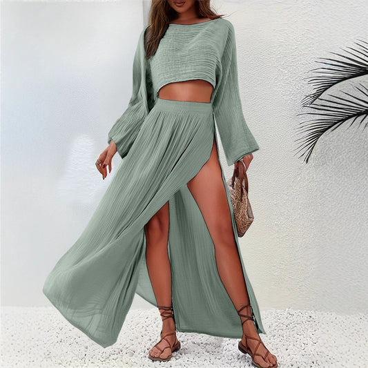 Dames Robe maxi élégante et aérienne avec ourlet flottant et fente profonde Chic und Stil