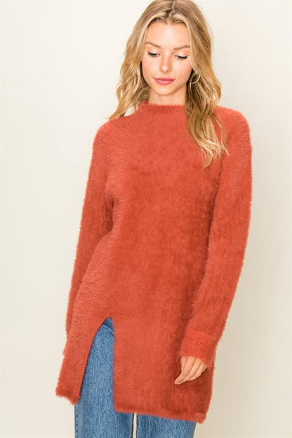 Pull long confortable pour femmes avec fentes latérales et matière douce Chic und Stil
