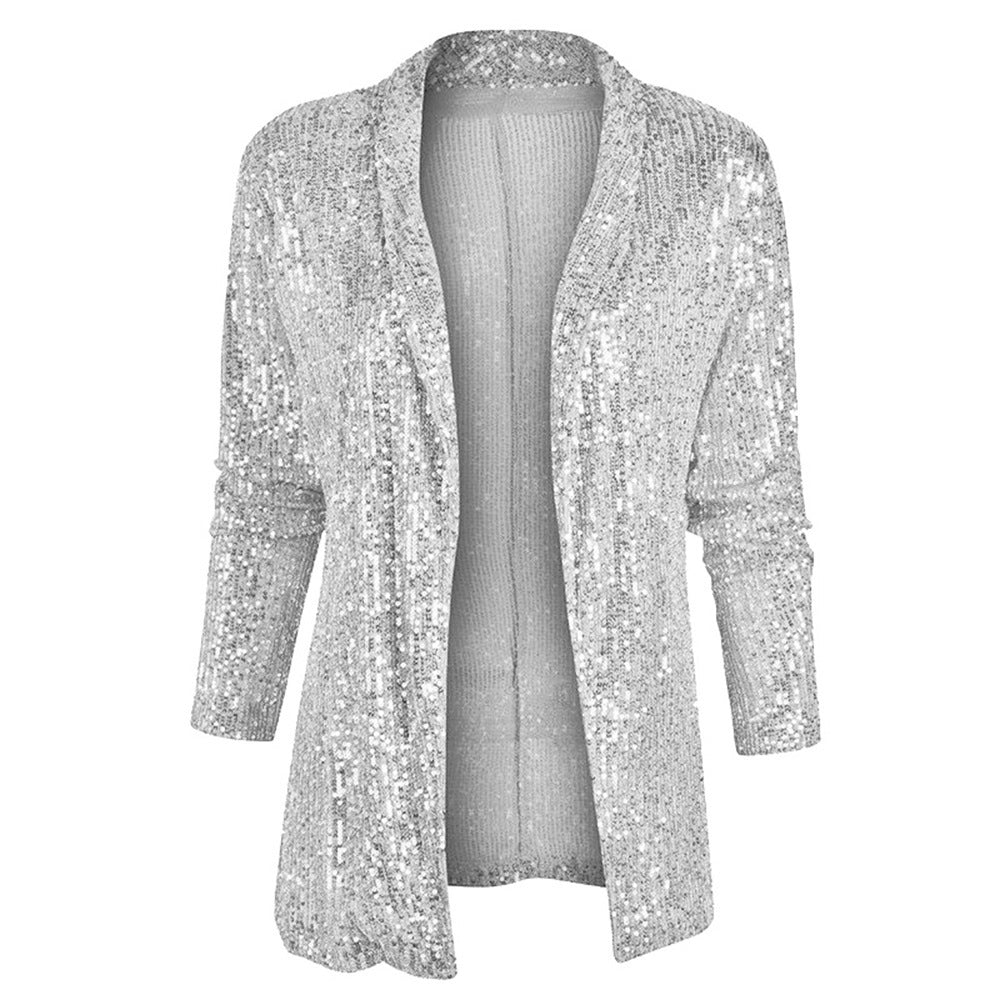 Dames Brillante et élégante cardigan en tricot avec paillettes Chic und Stil