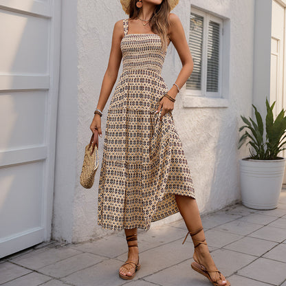 Robe Midi à volants inspirée du bohemian pour femme avec bretelles spaghetti réglables Chic und Stil