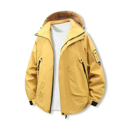 Functional and water-repellent outdoor jacket for men with adjustable hood collar Chic und Stil