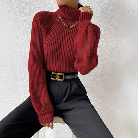 Pull femme ajusté avec texture côtelée et col montant Chic und Stil