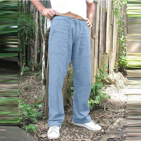Washed linen pants for men with multiple pockets Chic und Stil