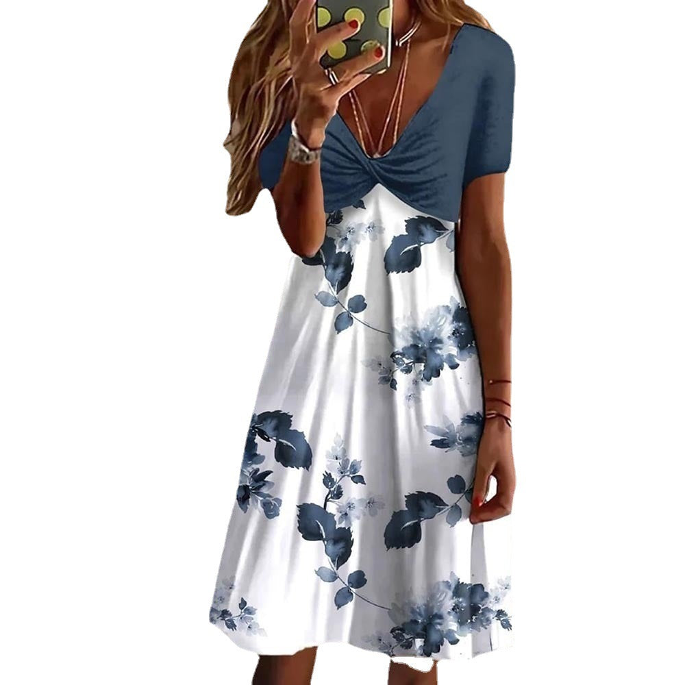 Women's Floral Print A-Line Dress with Ruched Top Chic und Stil