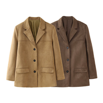 Dames Élégante Veste Blazer en Suède Chic und Stil