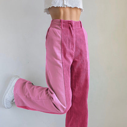 High-waisted relaxed fit pants for women with vertical ribbed details Chic and Style