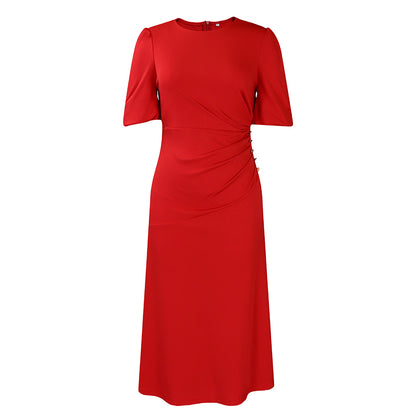 Robe midi pour femme avec un élégant ruché et des détails de boutons décoratifs Chic und Stil