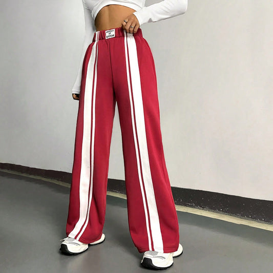 Chic and Style striped decoration wide sporty pants for ladies