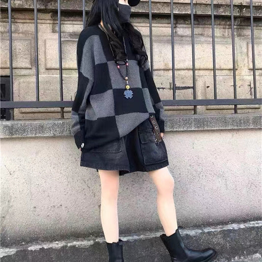 Pull en grosse maille décontracté pour femmes au design moderne à carreaux Chic und Stil