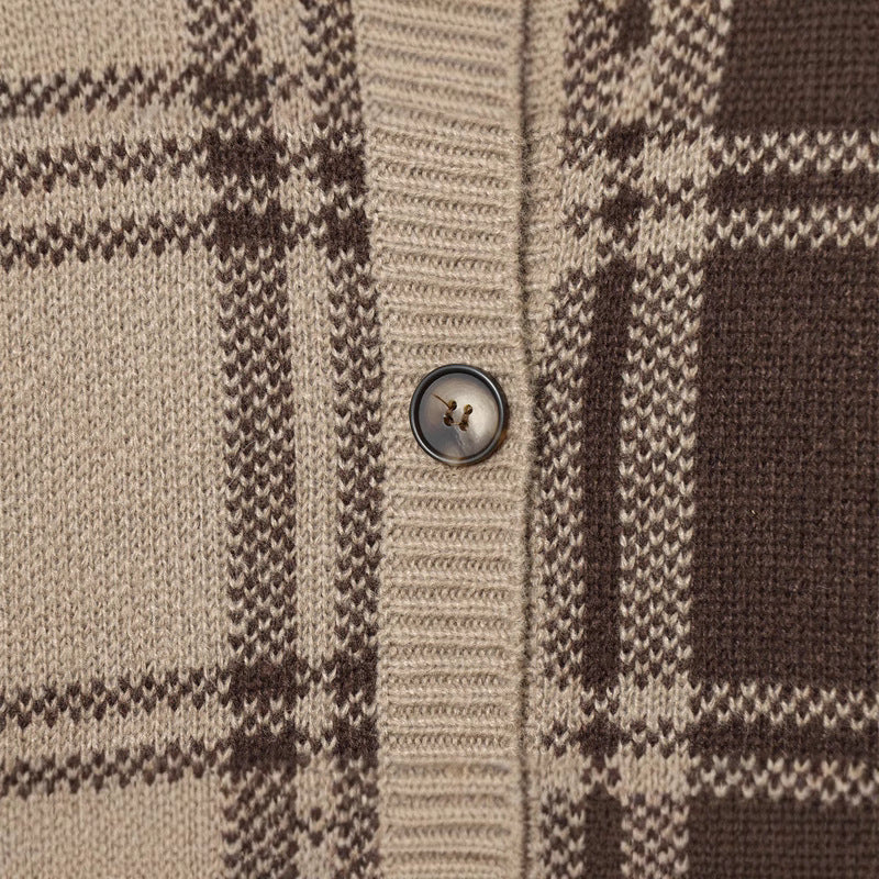 Pull-over en tricot à carreaux tendance pour femmes avec patte de boutons et col rond Chic und Stil