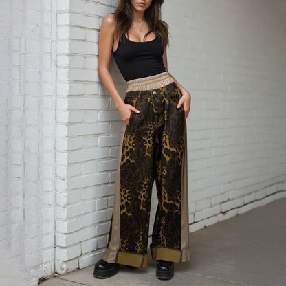 Wide leg pants for women with leopard print and elastic waistband Chic und Stil