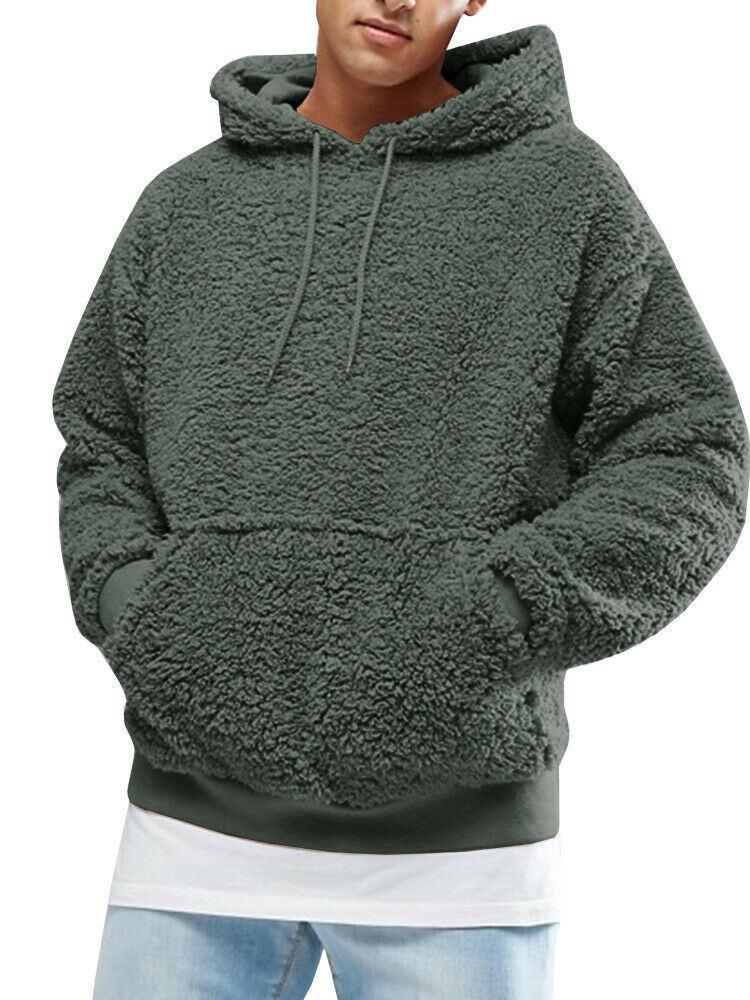 Men's Casual Teddy-Fleece Hoodie with Practical Kangaroo Pockets and Adjustable Drawstring Chic and Style