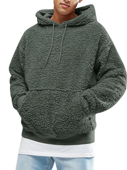Men's Casual Teddy-Fleece Hoodie with Practical Kangaroo Pockets and Adjustable Drawstring Chic and Style