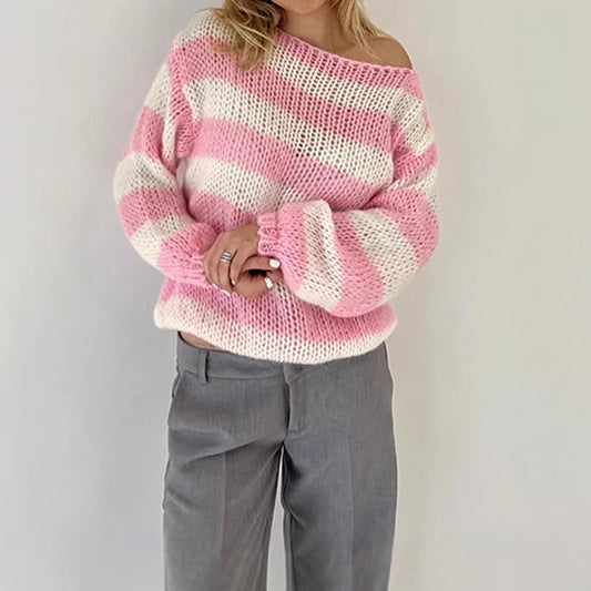 Pull en tricot pour femmes avec un large motif rayé et des manches volumineuses Chic und Stil
