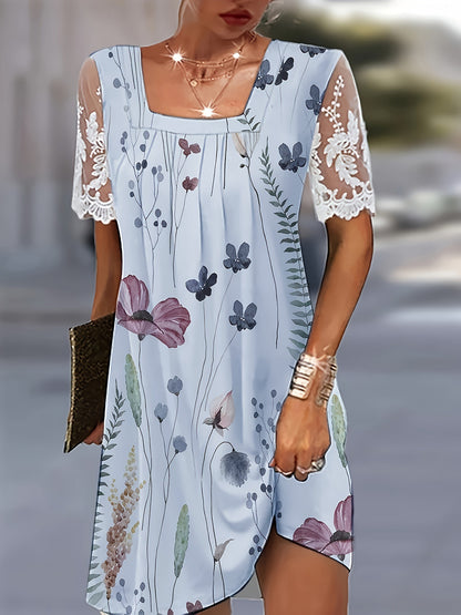 Robe tunique à imprimé floral pour femmes avec des manches en dentelle Chic und Stil