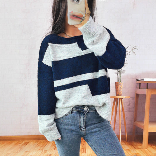 Pull en grosse maille pour femmes avec un motif rayé à la mode et une coupe ample Chic und Stil