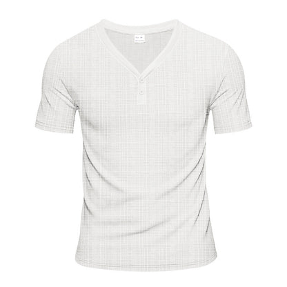 T-shirt Henley à manches courtes pour hommes avec design de structure géométrique et décolleté en V tendance Chic und Stil