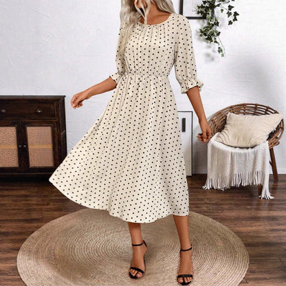 Robe midi femme avec des manches bouffantes décoratives et une taille élastique Chic und Stil