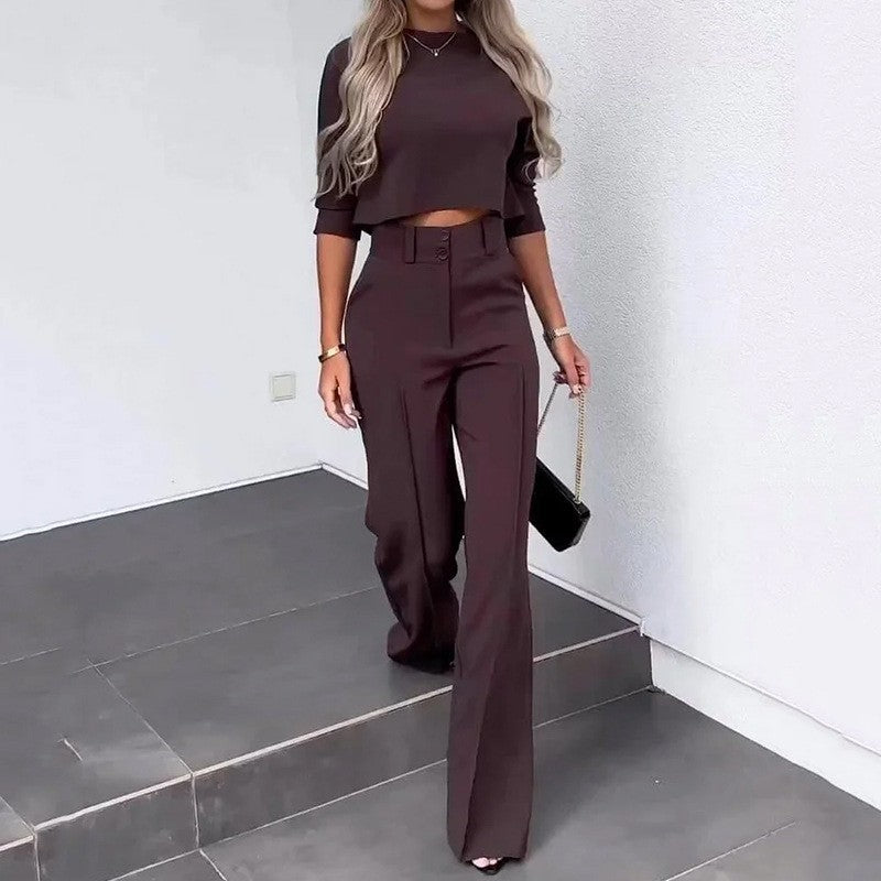 Woman trendy cropped top with elegant palazzo pants Chic and Style
