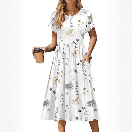Robe midi pour femmes avec col rond et poches pratiques Chic und Stil