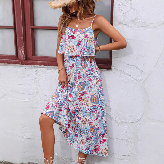 Robe maxi femme avec ourlet asymétrique et design floral Chic und Stil