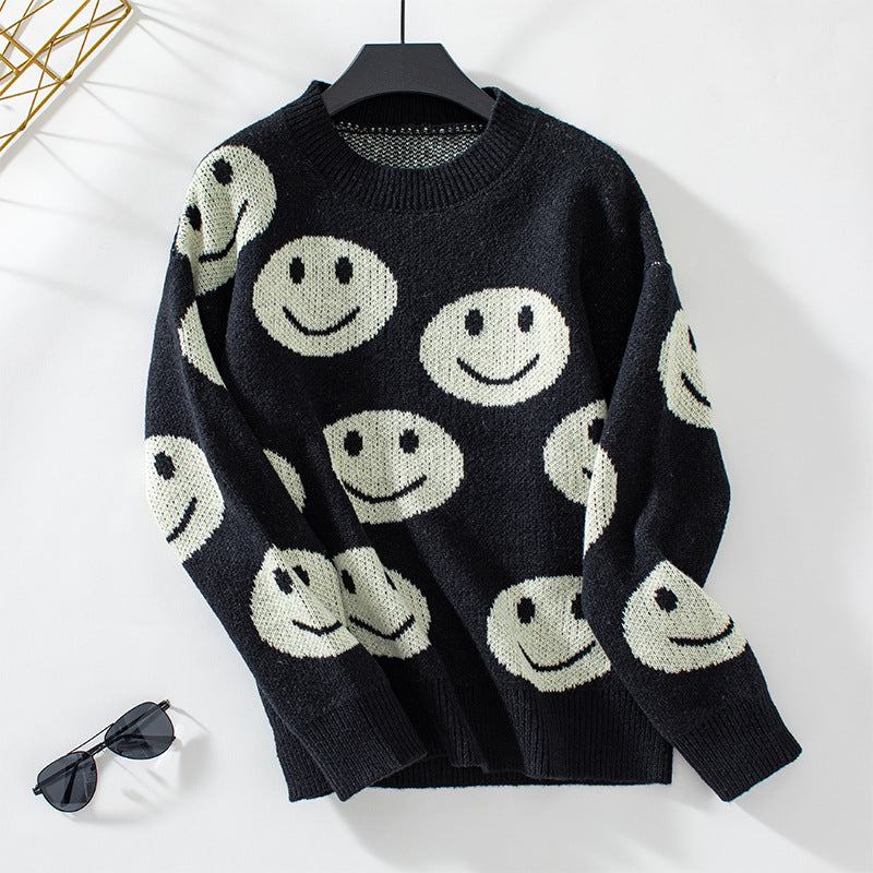 Pull décontracté pour femmes avec un motif de smiley joyeux Chic und Stil