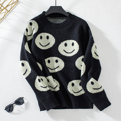 Pull décontracté pour femmes avec un motif de smiley joyeux Chic und Stil