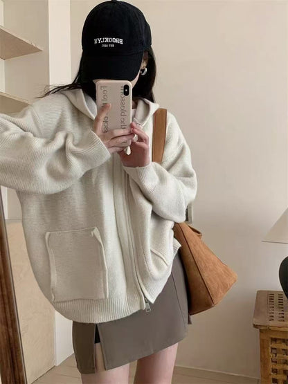 Dames Casual Oversized Gilet en Tricot avec Capuche et Poches Chic und Stil