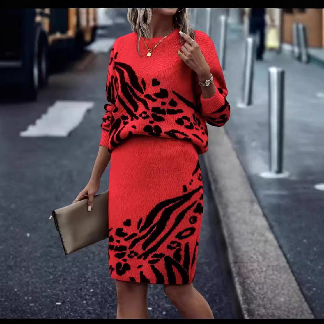 Robe en tricot pour femmes à motif léopard Chic und Stil