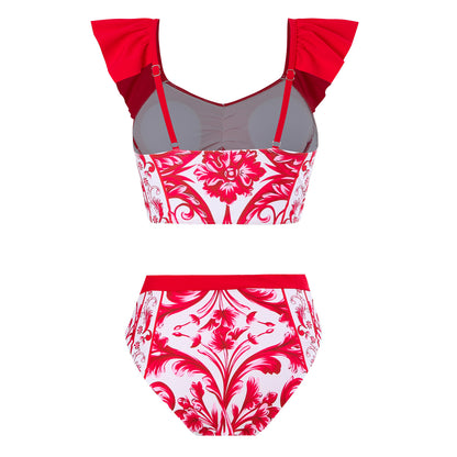 Maillot de bain pour femmes - Ensemble avec une coupe en volants élégante et un design floral Chic und Stil