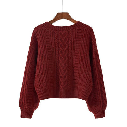 Dames pull-over en tricot douillet avec motif en torsade et fermeture à bouton Chic und Stil