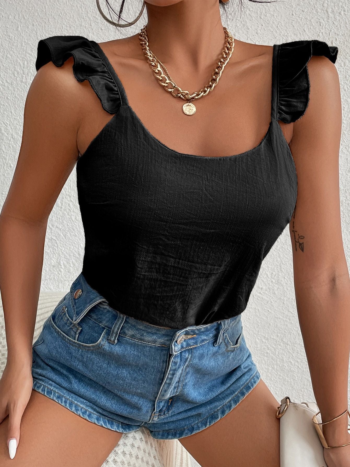 Dames Élégant Haut avec Détails Volants Chic und Stil