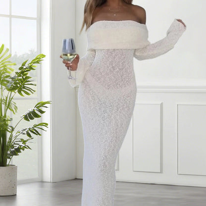 Robe maxi off-shoulder pour dames avec une structure élégante Chic und Stil