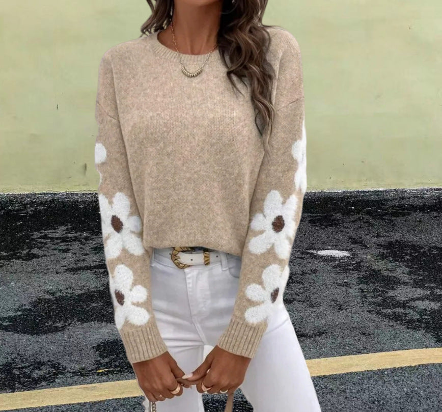 Pull en tricot pour femmes avec motif floral et col rond Chic und Stil