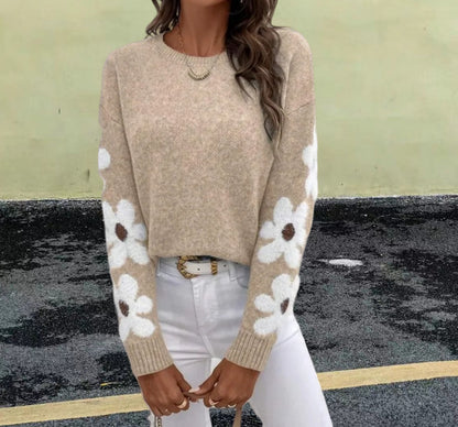 Pull en tricot pour femmes avec motif floral et col rond Chic und Stil