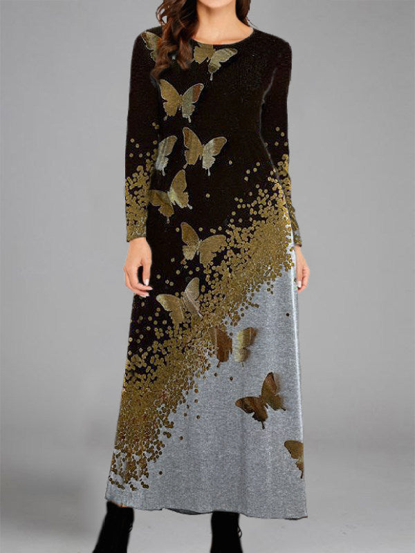 Robe maxi femme avec un motif de papillon artistique et des accents élégants Chic und Stil