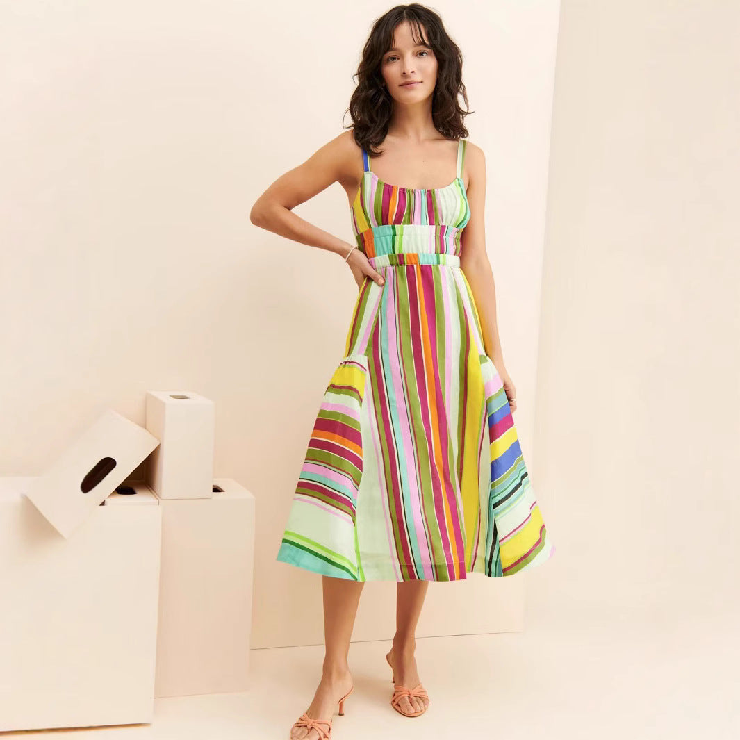 Robe d'été midi rayée pour femmes avec poches Chic und Stil