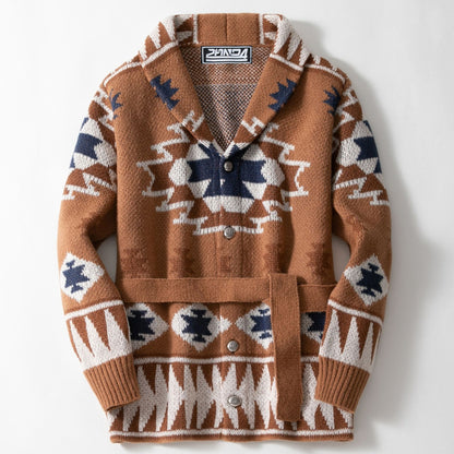 Women’s knit jacket with geometric pattern and belt Chic und Stil