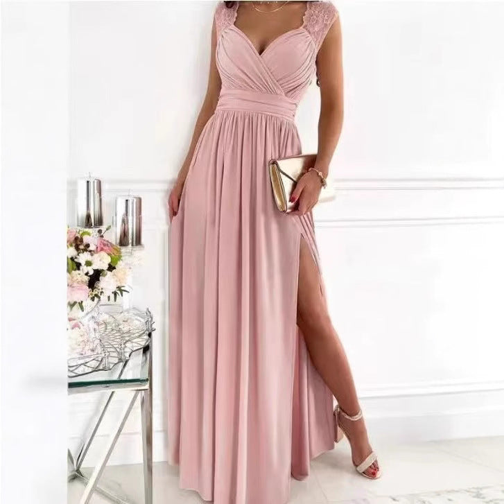 Robe maxi élégante pour femmes avec des manches en dentelle et une fente latérale Chic und Stil