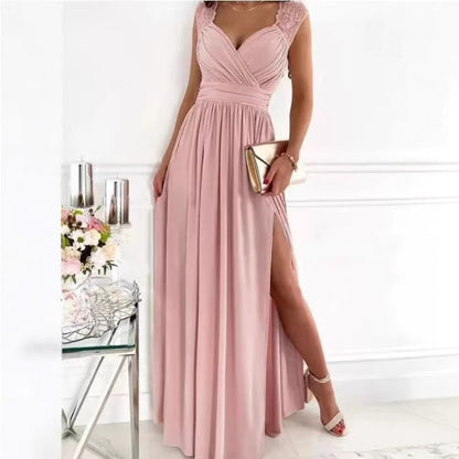 Robe maxi élégante pour femmes avec des manches en dentelle et une fente latérale Chic und Stil