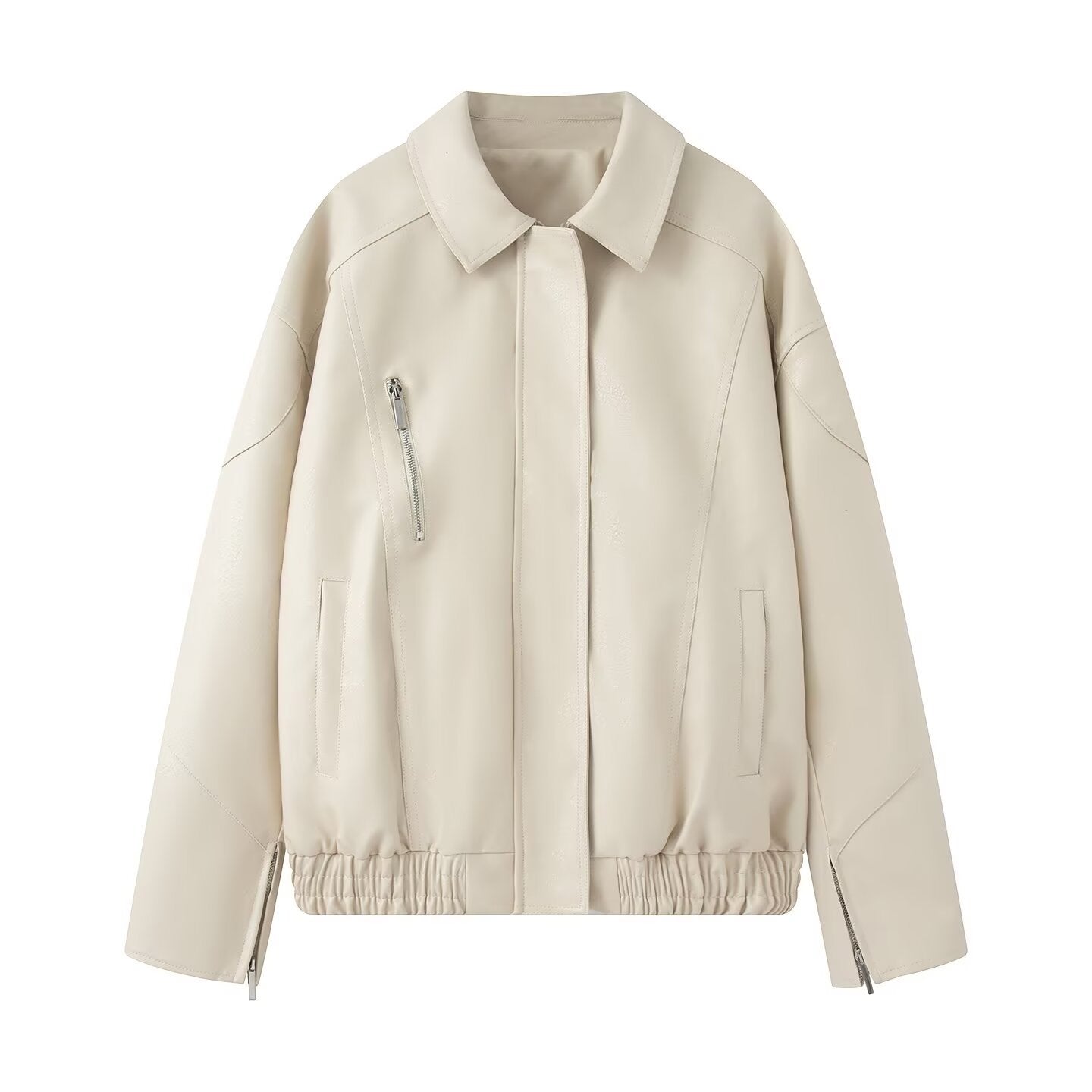 Dames élégante veste en simili cuir avec poches zippées pratiques Chic und Stil