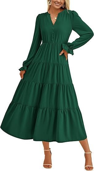 Robe maxi à manches longues pour femmes avec volants Chic und Stil
