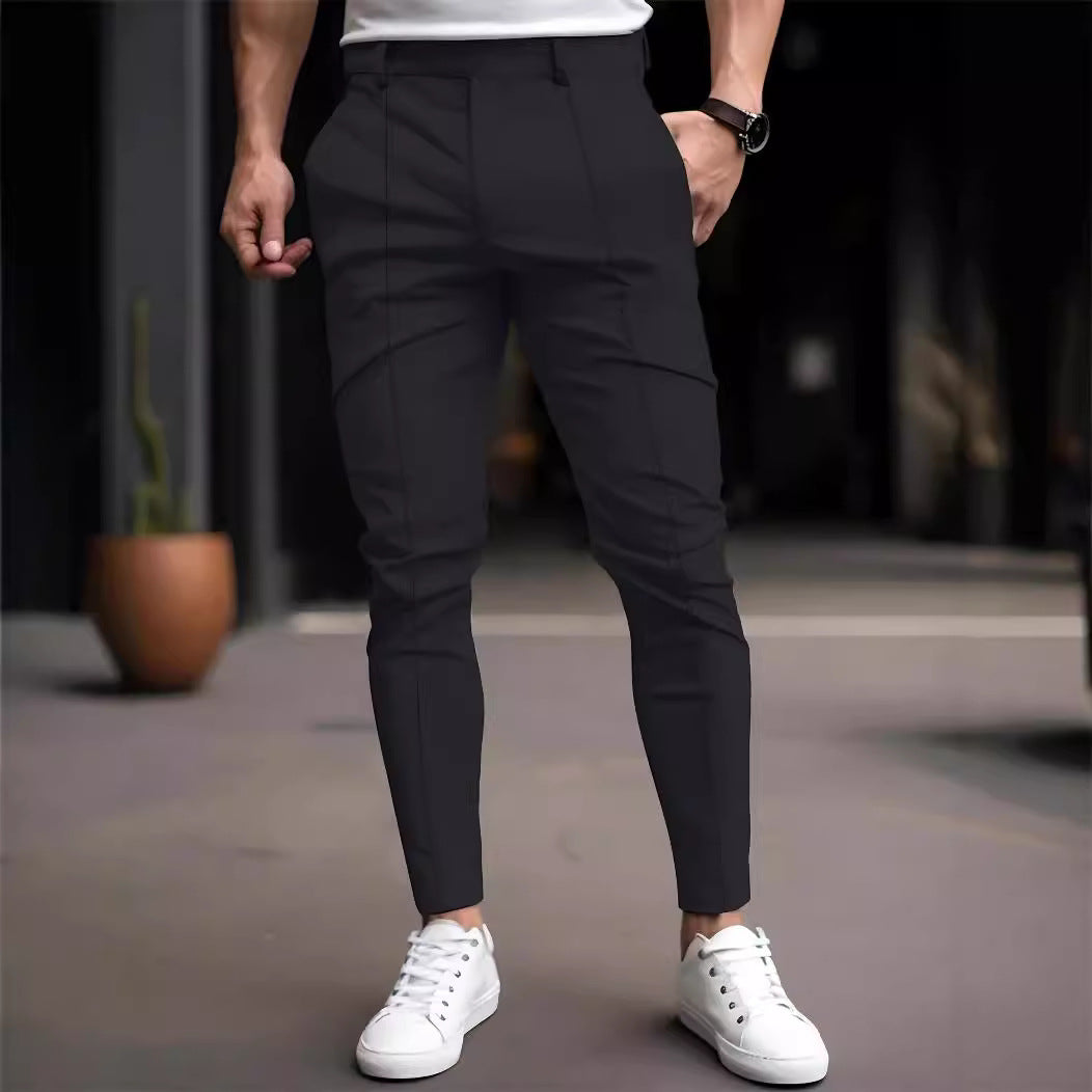 Pantalon chino slim-fit à la mode pour hommes avec taille élastique et poches polyvalentes Chic und Stil