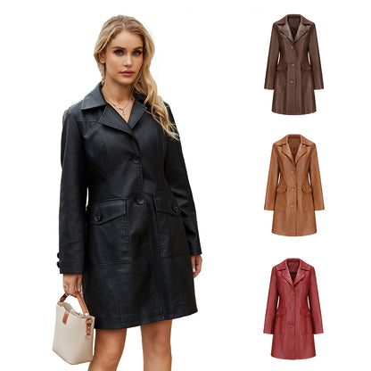 Blazer en faux cuir tendance pour femmes avec poches pratiques Chic und Stil