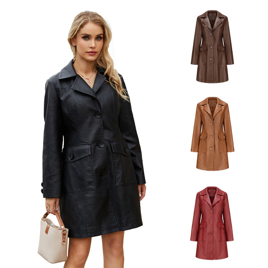 Blazer en faux cuir tendance pour femmes avec poches pratiques Chic und Stil
