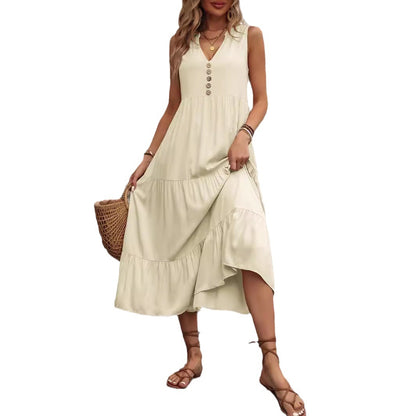 Robe midi femme avec décolleté en V et boutons décoratifs Chic und Stil