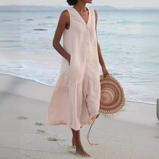 Women's airy maxi dress with button placket and practical pockets Chic und Stil