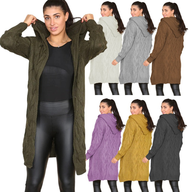 Dames Gros Tricot Hoodie-Manteau avec Design de Tresse et Poches Profondes Chic und Stil