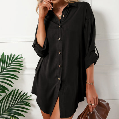 Robe chemise pour femmes en mélange de coton léger avec fermeture à boutons et manches longues Chic und Stil