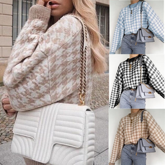 Pull oversized en maille pour femmes avec un motif pied-de-poule moderne et une coupe décontractée Chic und Stil